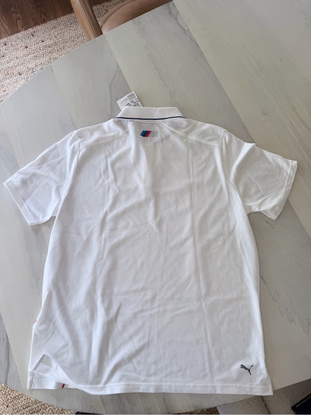 Puma White Polo with Blue/Red/Black Striped BMW M Accent